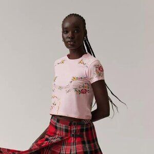 BDG Urban Outfitters Bennet Cropped Tee Top Cross-Stiched Cotton XL NEW 271281